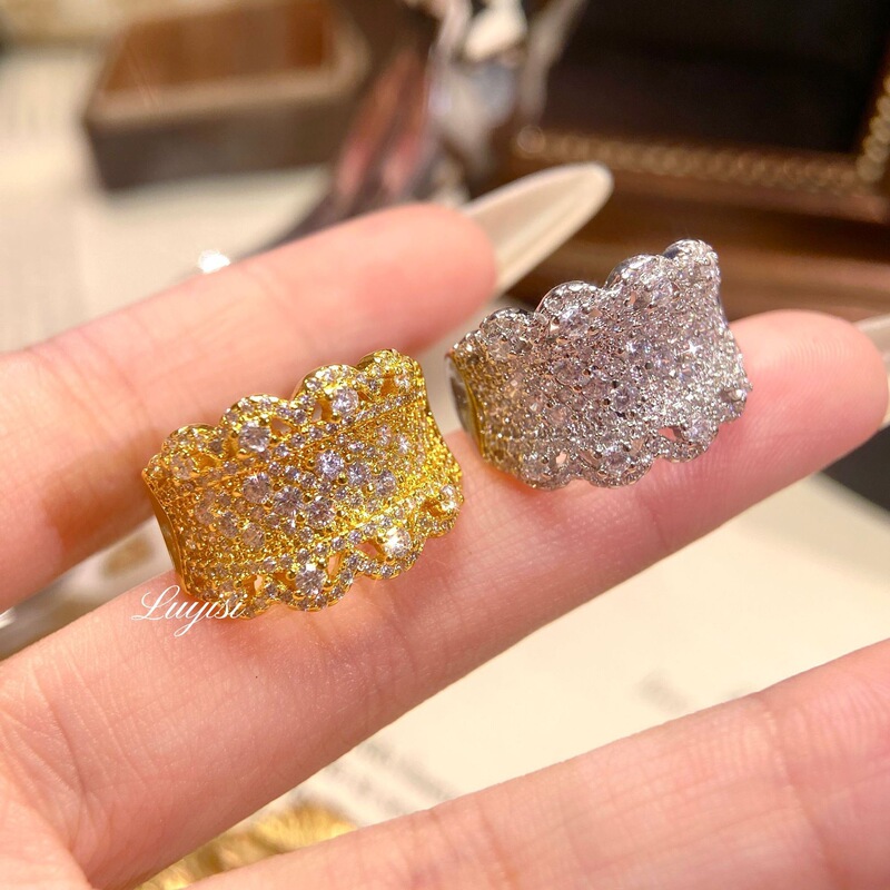 フレンチレトロレース刺繍リングライトラグジュアリーハイエンドドリームラブリングブラッシュダイヤモンドプリンセスレースリング女性用|undefined