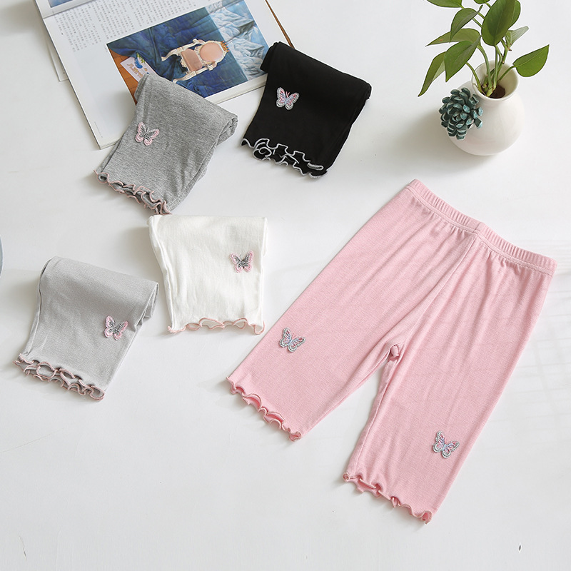 Summer Kidsren's Five-Quarter Pants Thin Modal Girls' Style Bottoming Pants 2021 New Mid-Waist Mid-Pants Kidsren's Pants