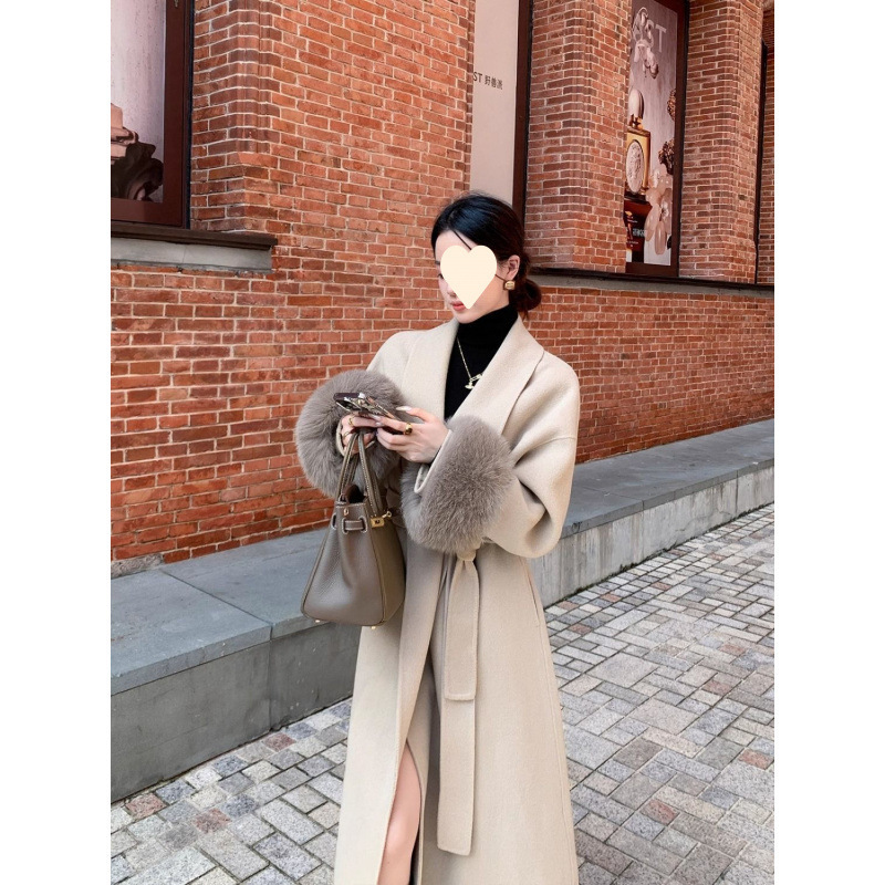 Woolen demi-season long double-sided cashmere woolen coat