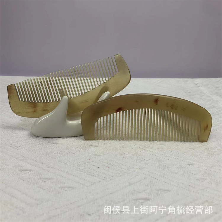 Natural Goat Horn Comb 13cm Wide Crescent Massage Comb for Scalp and Head Meridian Care overview