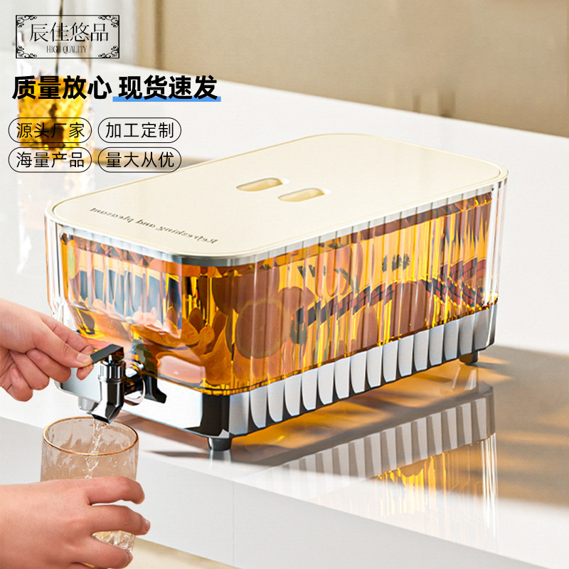 Gran capacidad botella de agua fría hogar transparente fruta limón té jugo bebida cubo refrigerador cocina botella de agua fría con grifo