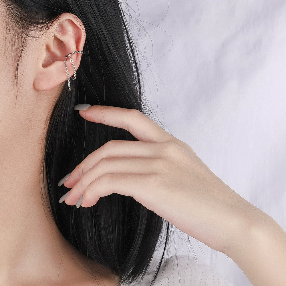 Small golden chain, earrings, ear clips, no pierced ears, simple and elegant design, Korean style
