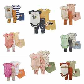 婴儿衣服  短袖连体哈衣裤子四件套 0-1岁  跨境外贸批发