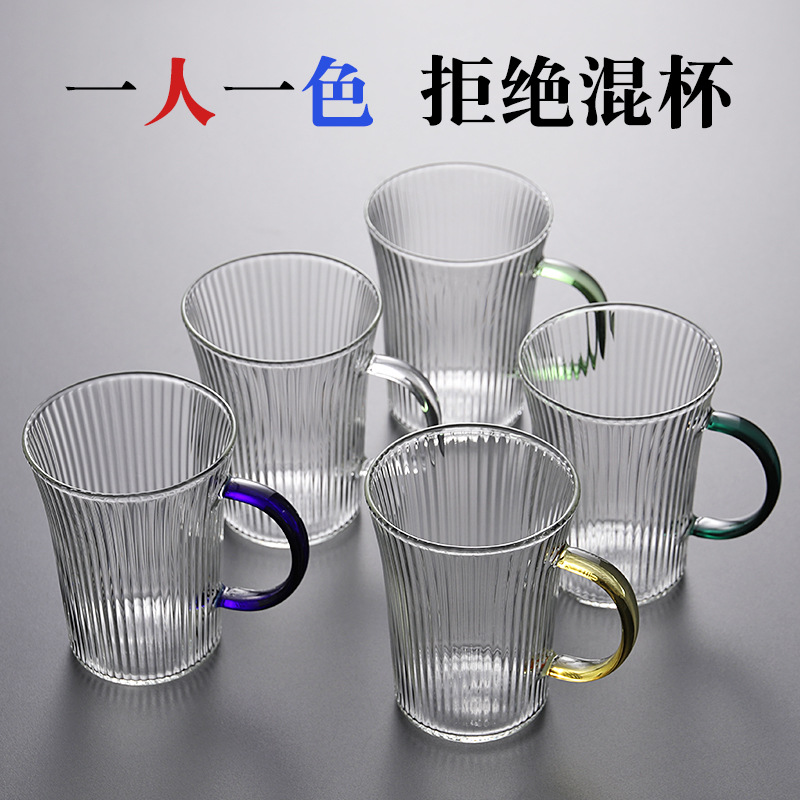 350ml vertical stripes thick handle glass cup high borosilicon glass…