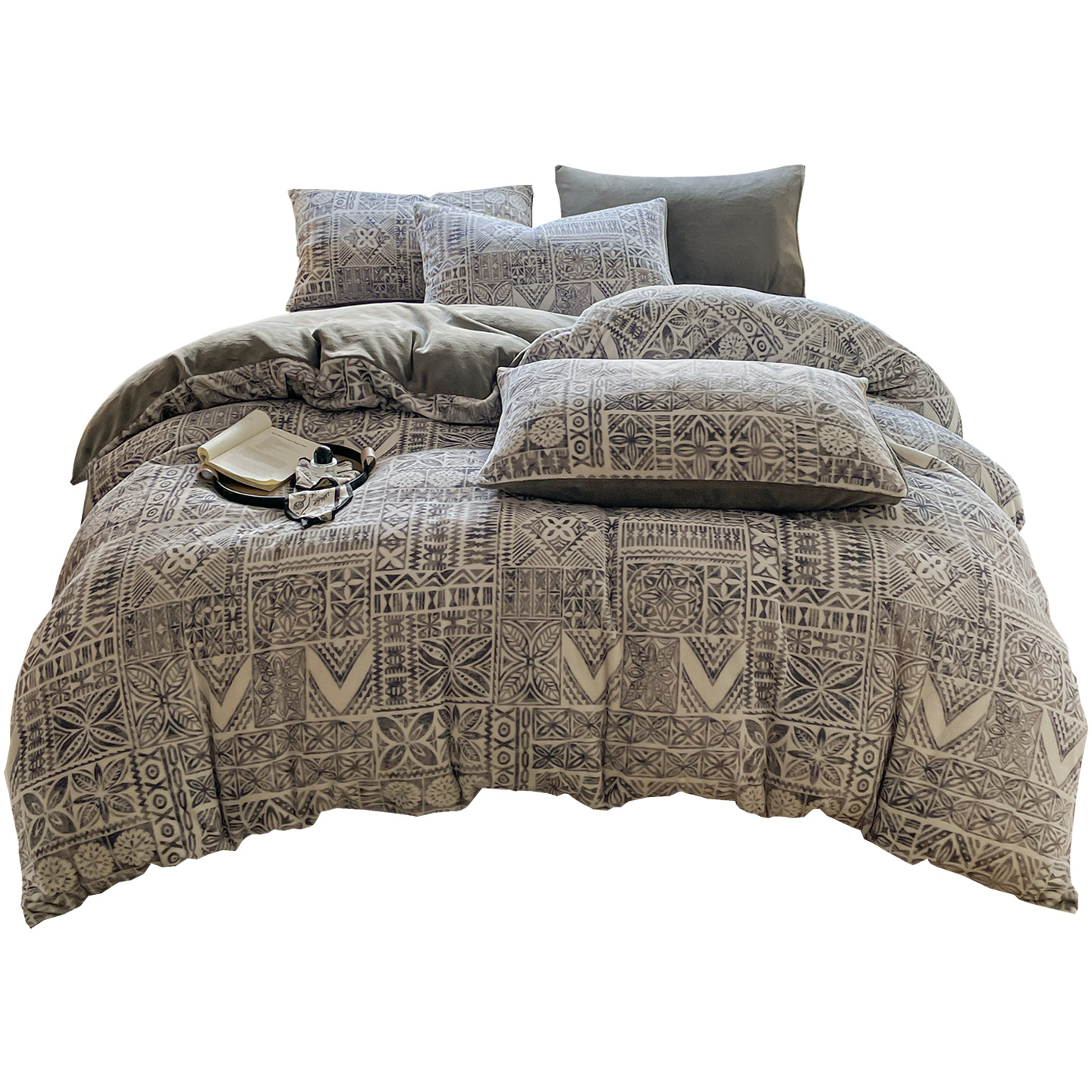 Invierno de leche de lana de cama de cuatro piezas, cubierta de lana de coral gruesa, cubierta de sábanas y franela de lana para una persona, tres piezas