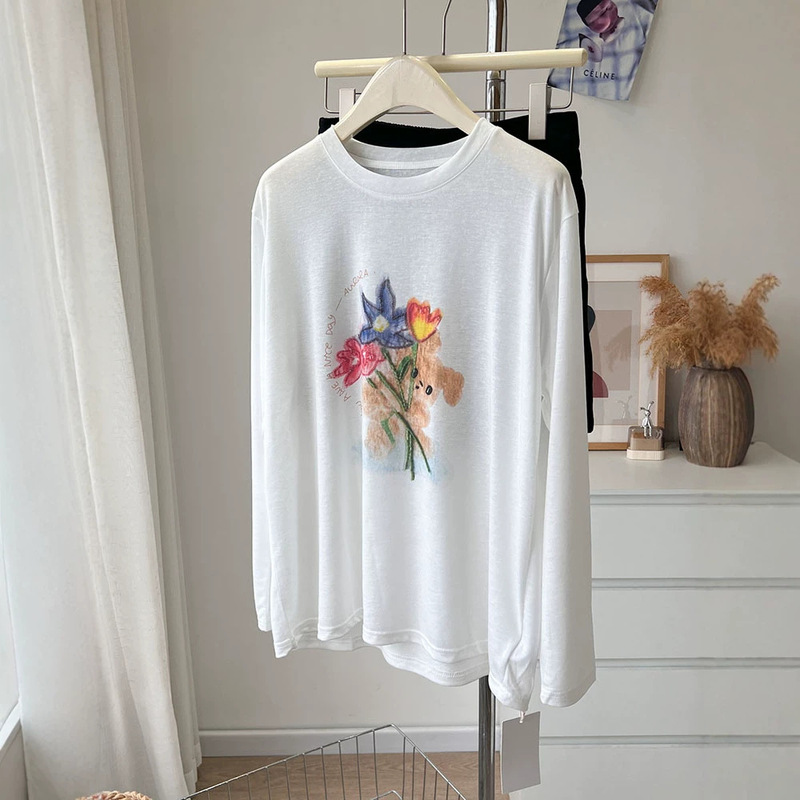 Lyocell Tencel Printed Long-Sleeved T-Shirt Women's Loose Sun Protection Cover-Up 2026 New Korean Style Slightly See-Through Lightweight Top