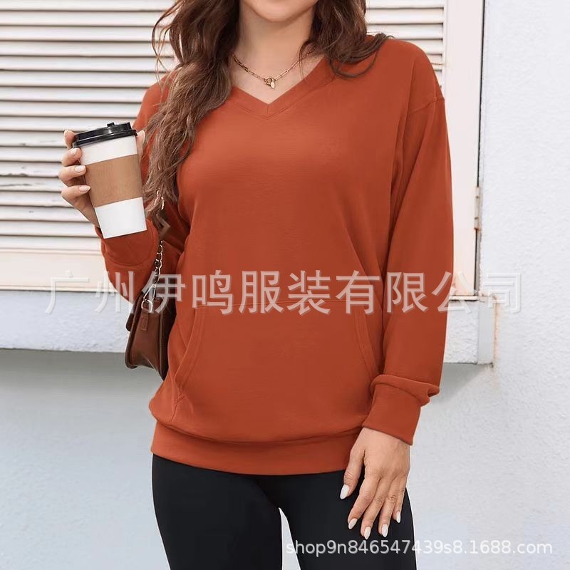 纯色V领宽松卫衣女秋冬新款长袖上衣大码休闲外套|undefined