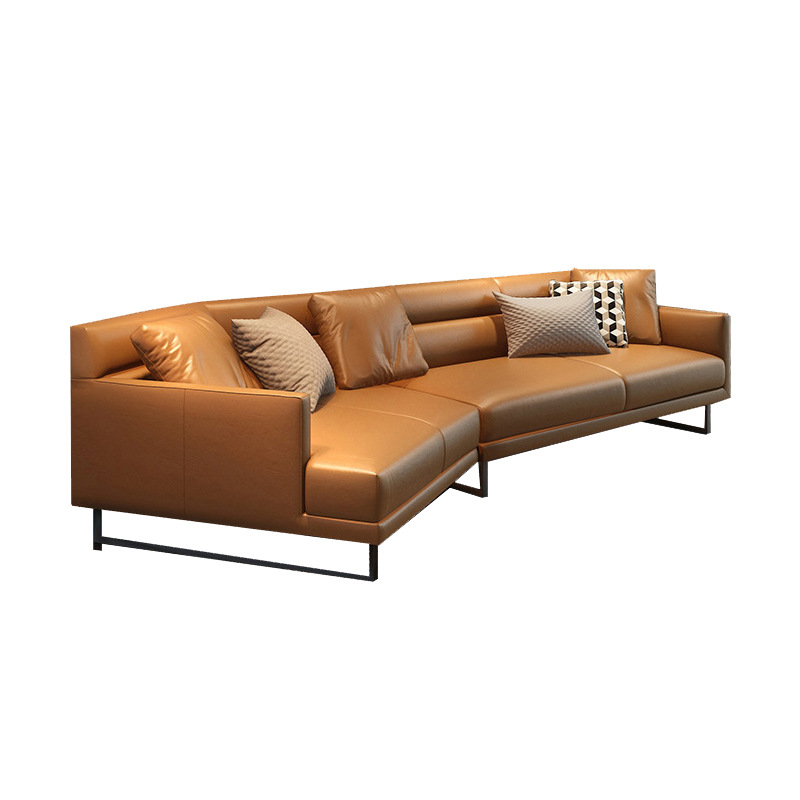 Sofá de cuero genuino de estilo italiano minimalista para sala de estar, adecuado para espacios grandes y pequeños, con chaise longue en esquina, cuero de primera calidad, relleno de plumón y un diseño de lujo discreto. image 6