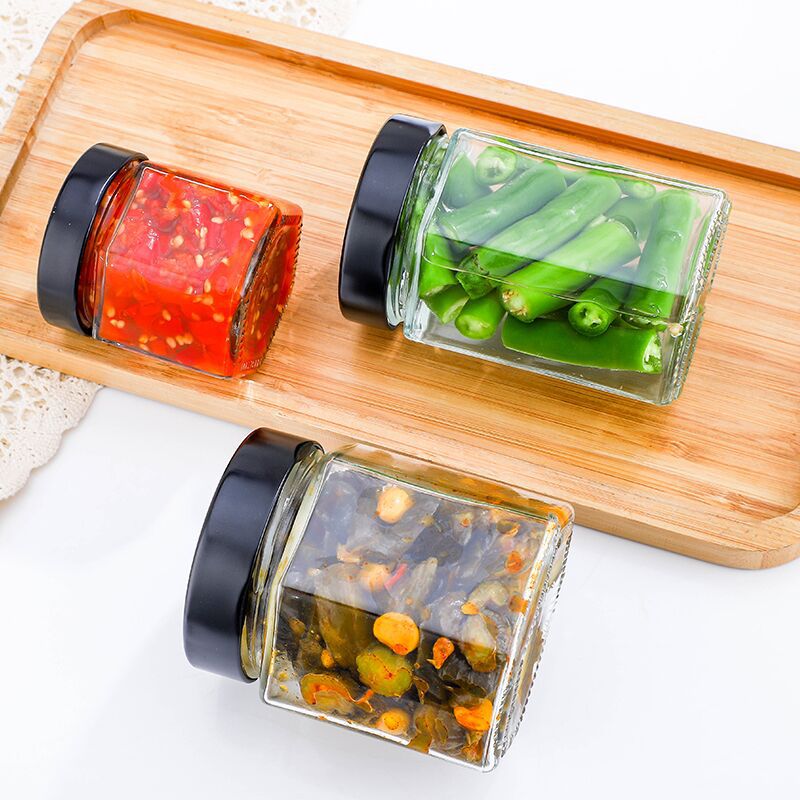 玻璃瓶厂新款高盖六棱罐头瓶酱菜瓶蜂蜜瓶圆形果酱瓶分装瓶带盖