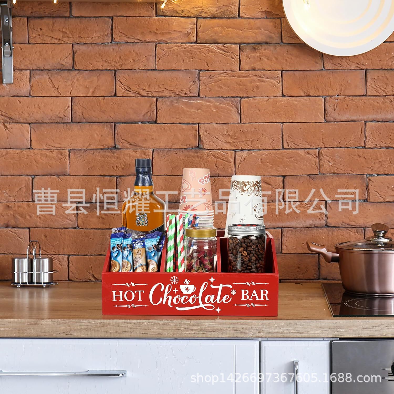 木质收纳盒圣诞节装饰可爱木质储物箱 开放式杂物收纳盒BSCI