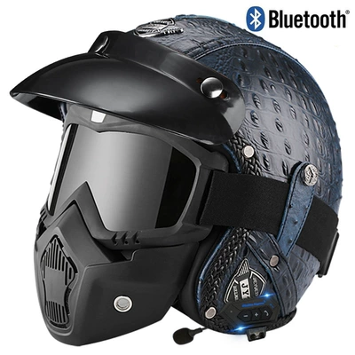 helmet electric car riding 3/4 | Motosiklet kaskı (dəbilqə) - blue-crocodile-mask-bluetooth-s