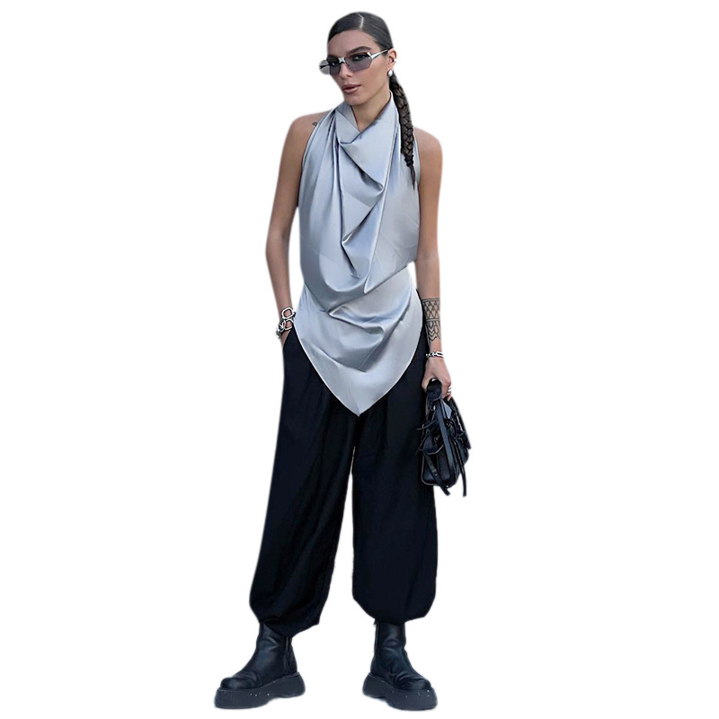 Damenbekleidung, einfarbig, rückenfrei, unregelmäßig, modisch, kreativ_voghion.com