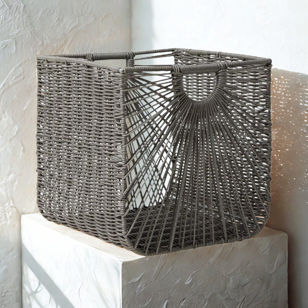 Cesta de almacenamiento tejida a mano de imitación de caña de red de doble mano, cesta de almacenamiento de cajón de gabinete de rejilla de hotel