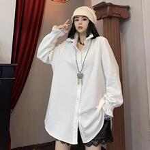 加绒韩范中长款加大码设计感小众白衬衫女秋冬bf遮肚休闲洋气衬衣
