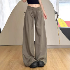 美式复古宽松阔腿裤女秋2025新款低腰抽绳显瘦直筒慵懒垂感运动裤