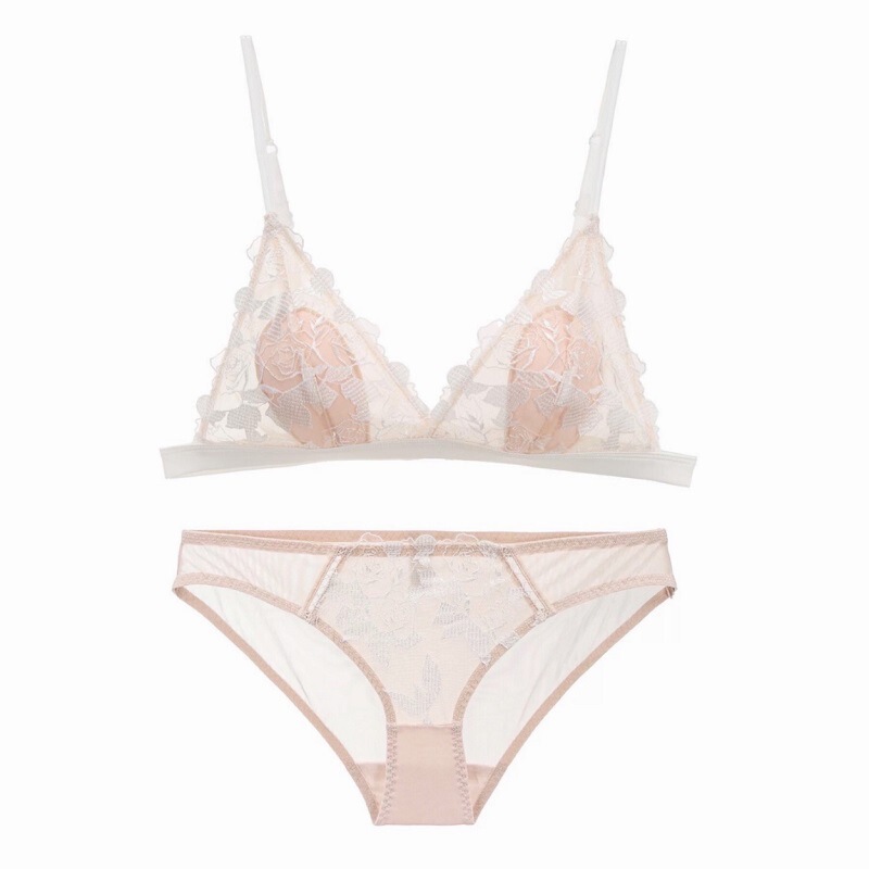 French-Style Wireless Bra, Sexy Thin Cotton Rose Embroidery Lace Bra, Rabbit Ear Small Chest Push-Up Bra Set French-Style Wireless Bra, Sexy Thin Cotton Rose Embroidery Lace Bra, Rabbit Ear Small Chest Push-Up Bra Set