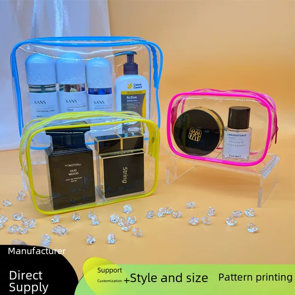 Transparent Cosmetic Bag Transparent Storage Bag Travel Storage Bag Skin Care Products Convenient Waterproof Zipper Plastic Bag Washing Bag