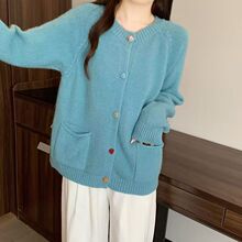 秋冬彩纽扣圆领针织开衫女高级感宽松毛衣外套2026早秋韩系女装