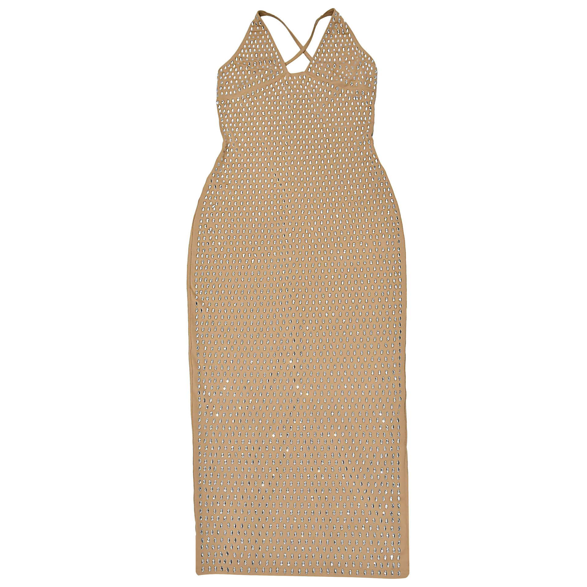Women Wear Rhinestone Slim Fit Arm Covering Solid Color Sexy Dress