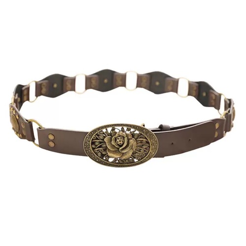 Vintage American Western Cowboy Leather Belt for Women—Versatile Rivet-Decorated Waistband, Trendy Cinch