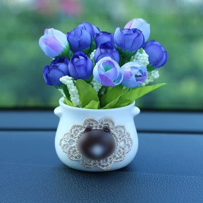 creative perfume aromatherapy accessories — Car ornaments - small-blue-rose-white-bottle