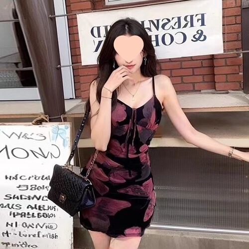 Ladies' Summer Bodice-Slimming Invisible Lace Dress with Butterfly Print, Crop Top Bodice Bandage Dress, High-Waisted, Short Skirt