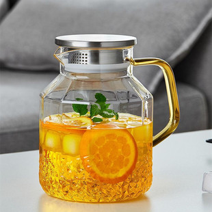 Small diamond Chiba pot large capacity transparent glass water bottle stainless steel lid juice lemon pot wholesale manufacturers