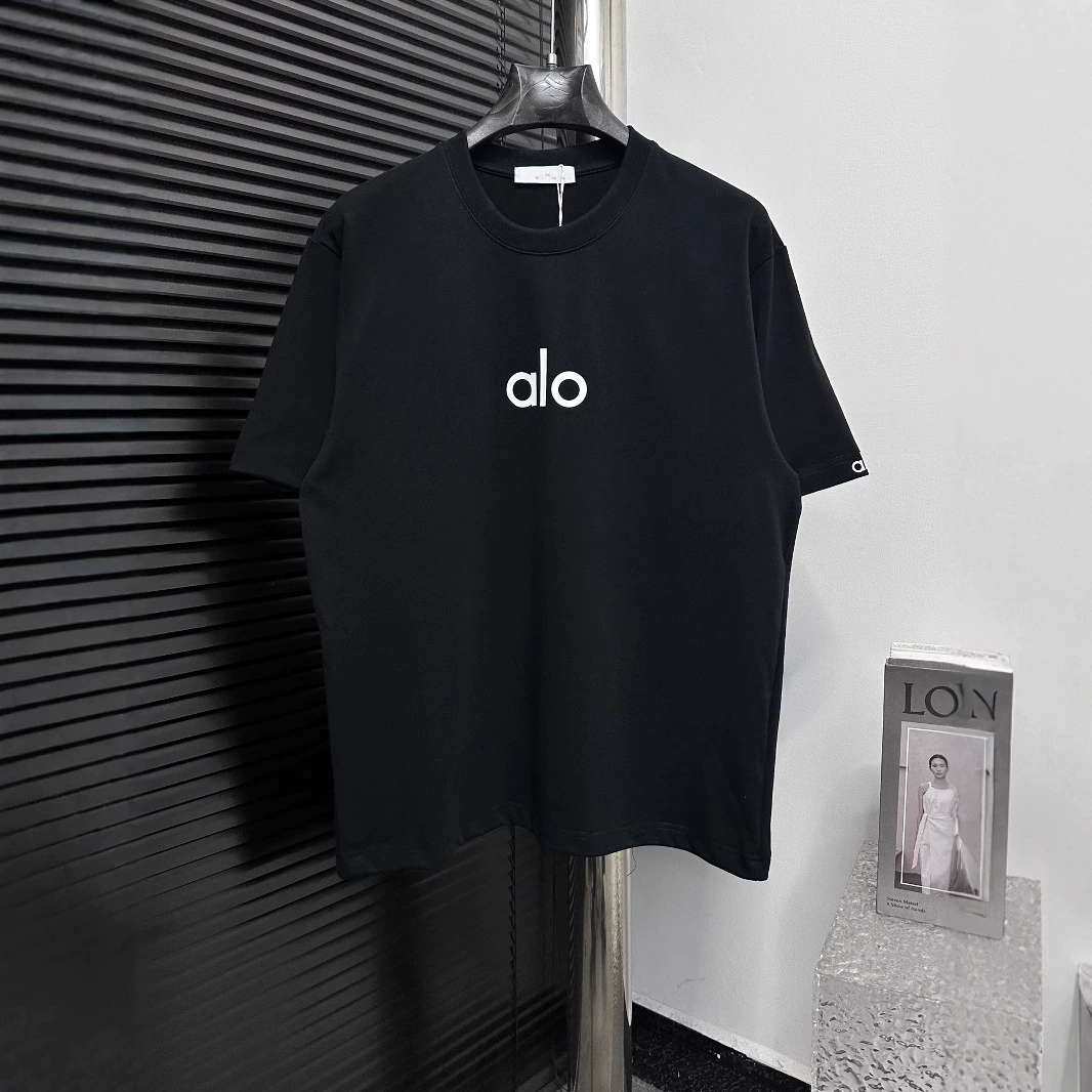 Корректная версия, высокое качество, весна-лето 2025, новая футболка с короткими рукавами и буквенным принтом alo, простая повседневная универсальная мужская и женская футболка
