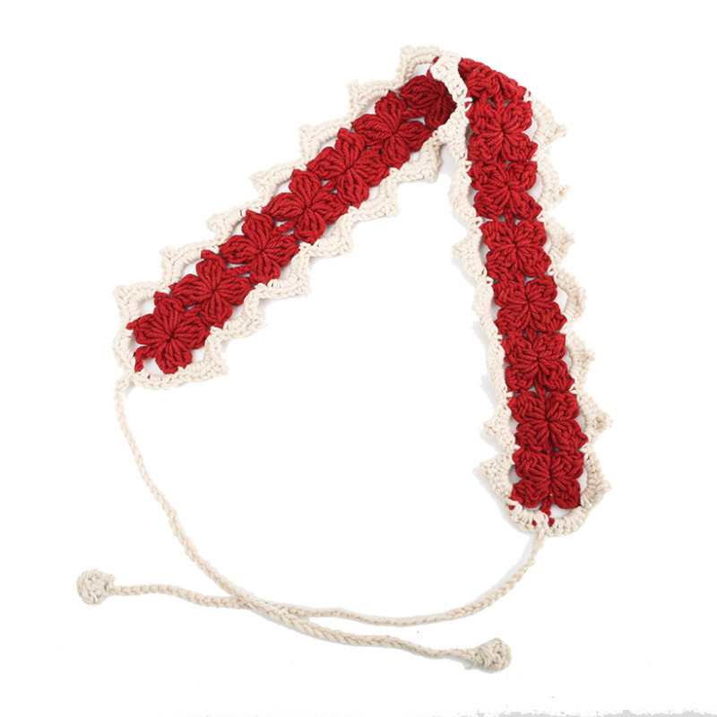 Francia cereza toallas triangulares mujeres primavera y otoño viajes padres-hijos gancho de punto flores hueco pañuelo de arte correa de pelo gorro