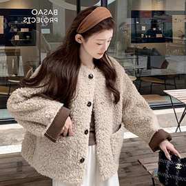 秋冬好看今年流行漂亮韩系慵懒小香风羊羔毛加绒短款厚外套女