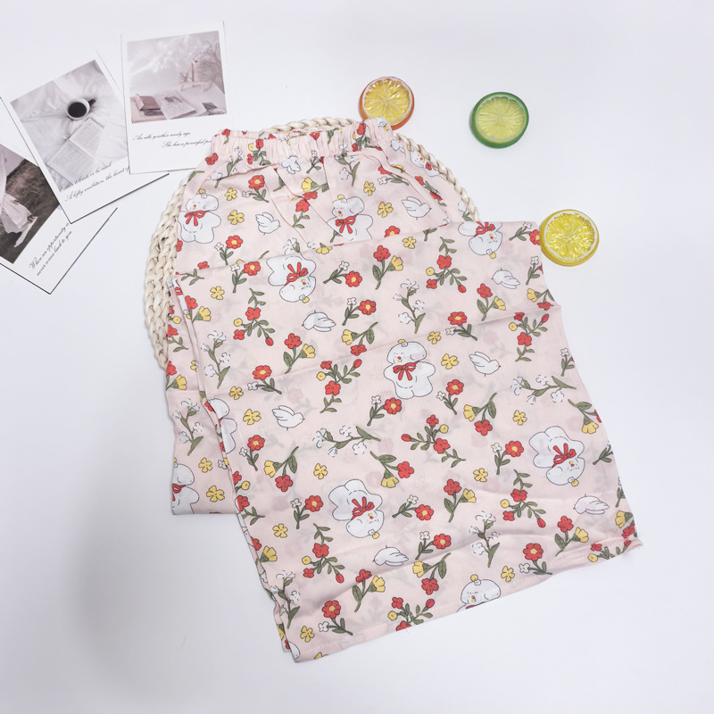 Pantalones de pijama de verano Source 45 de algodón y seda, pantalones anchos de nueve puntos para mujer, finos, talla grande, pantalones holgados para aire acondicionado, pantalones de playa