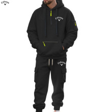 2025新款跨境外贸冬季欧码男式加绒休闲运动多口袋工装裤套装男