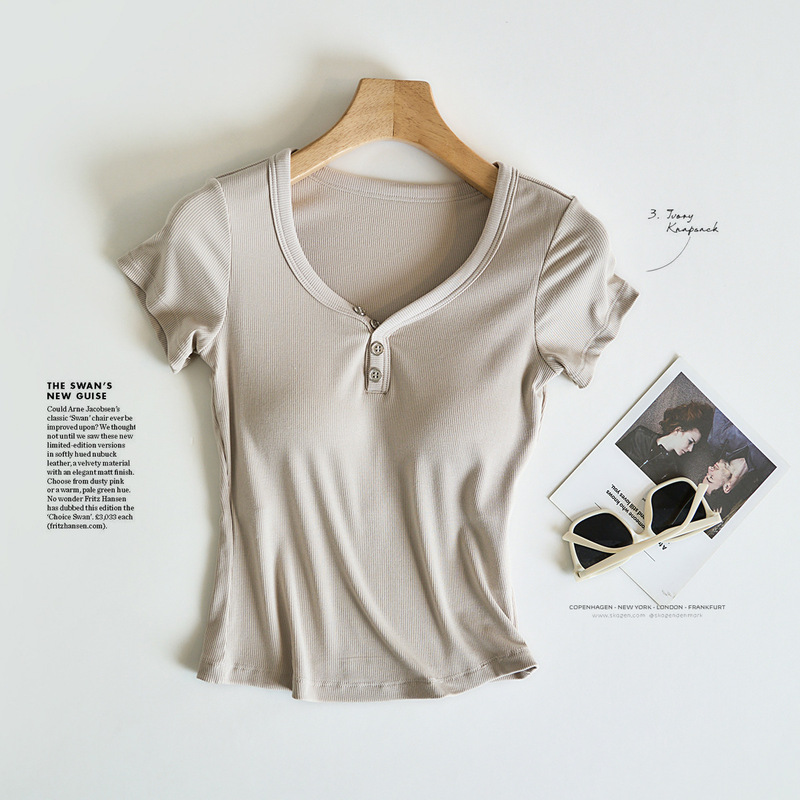 アメリカンレトロデザインニット半袖Tシャツ女性用2025新しい夏のホットガールスリムボトムストップ|undefined
