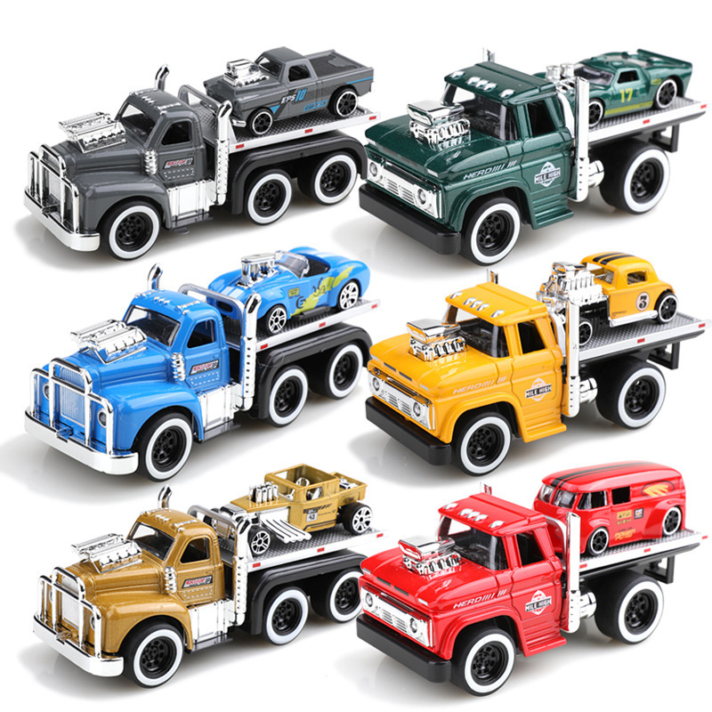 Retro American muscle trailer transporter simulation children's toy boy alloy car model ornaments gift wholesale Retro American muscle trailer transporter simulation children's toy boy alloy car model ornaments gift wholesale