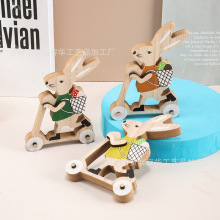 复活节木质桌面摆件派对可爱骑行带背篓小兔子动物摆件木质工艺品