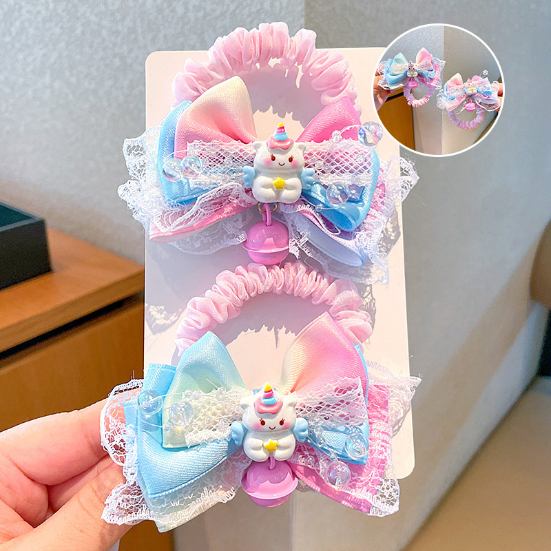 グラデーションレインボーリボンかわいいユニコーン少女立体クリップロリータリトルイエローアヒルベル子供用トップクリップ|undefined