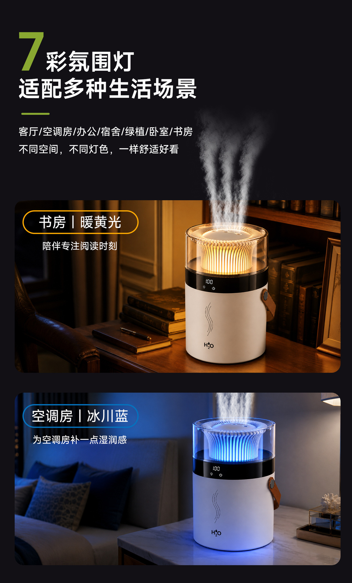 2025 New Humidifier Dual Spray Large Mist Volume Atmosphere Light Home Bedroom Dorm Stable Humidity Aromatherapy USB Humidifier