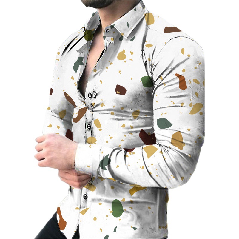 Europa y América primavera nuevo tigre comercio exterior transfronterizo hombres camisa de impresión digital 3D camisa de manga larga para jóvenes hombres