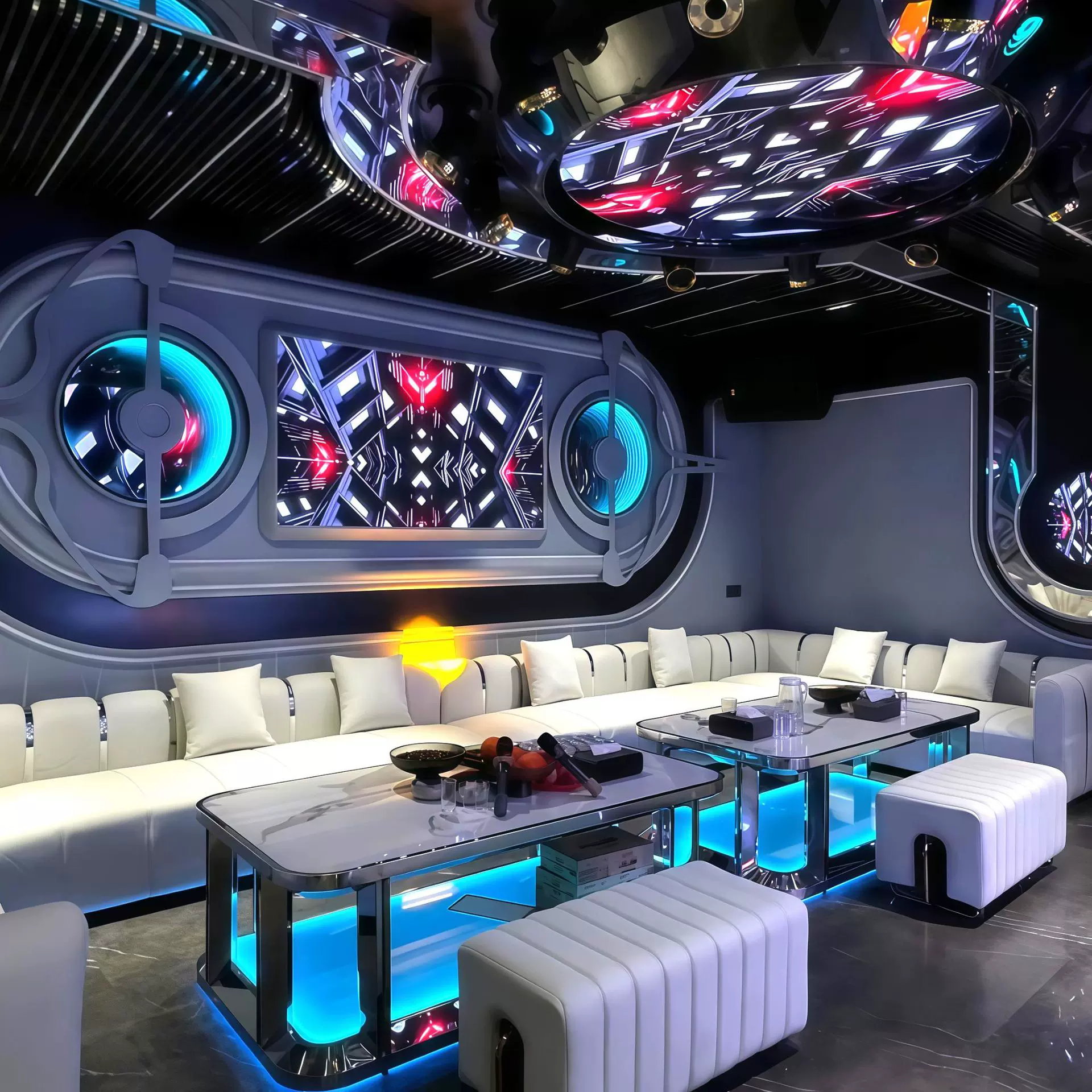 酒吧KTV沙发夜总会练歌房会所包厢清吧转角U型L型卡座发光茶几