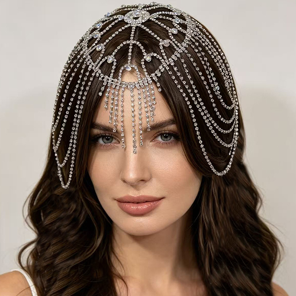 Cross-border exclusive: 2026 new luxury, intricately designed hair chain with tassels and rhinestone embellishments, bridal headpiece, mesh claw chain hair accessory