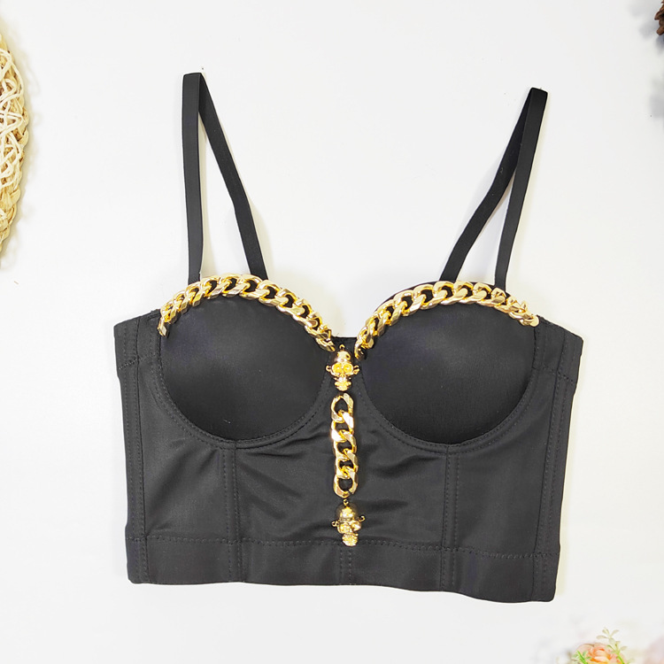 Metal skull camisole outer wear hot girl Fishbone top dark wind nightclub elf beaded tube top