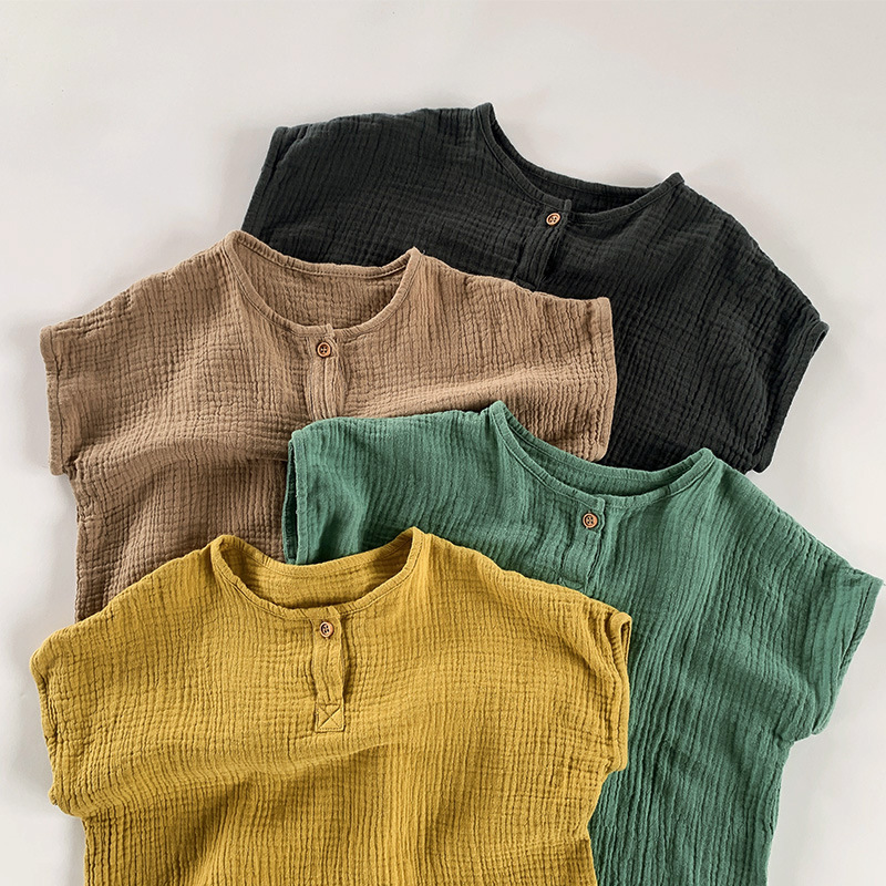 Mono para niños de verano de doble capa de algodón arena delgada transpirable bebé sin mangas mameluco estilo coreano bebé niña ropa para niños