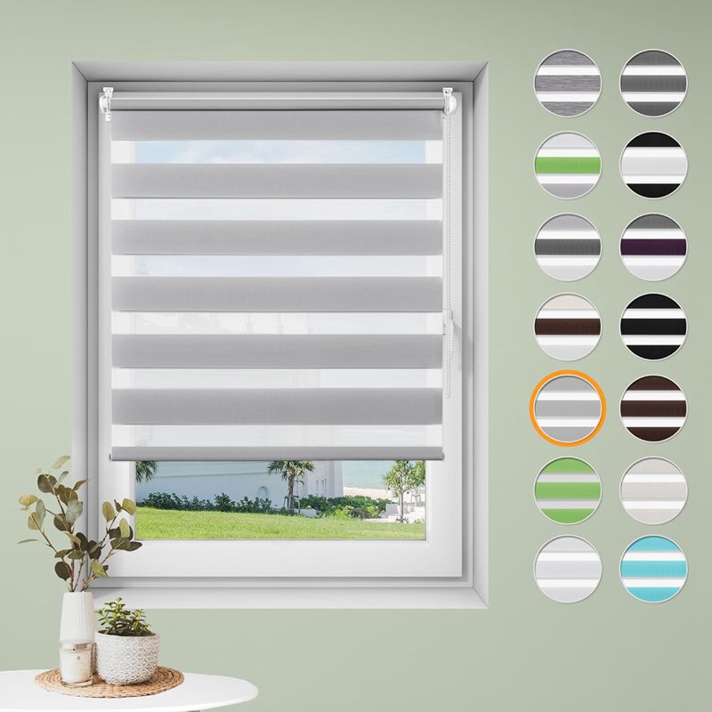 Gray Double-Track Roller Blinds, Indoor Window Blinds, Half-Shading Soft Gauze Curtains That Combine Sunshade and Privacy Protection