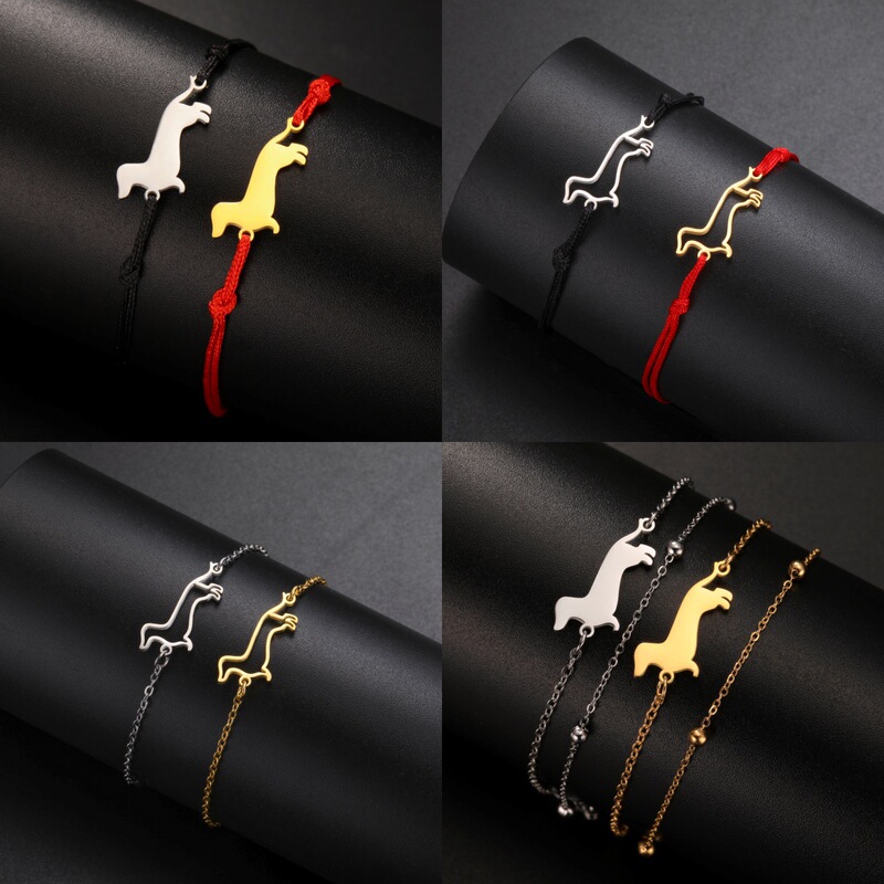 Cute Cartoon Dachshund Pendant Bracelet for Men and Women Couple Bracelet Stainless Steel Fashion Friendship Jewelry Gift