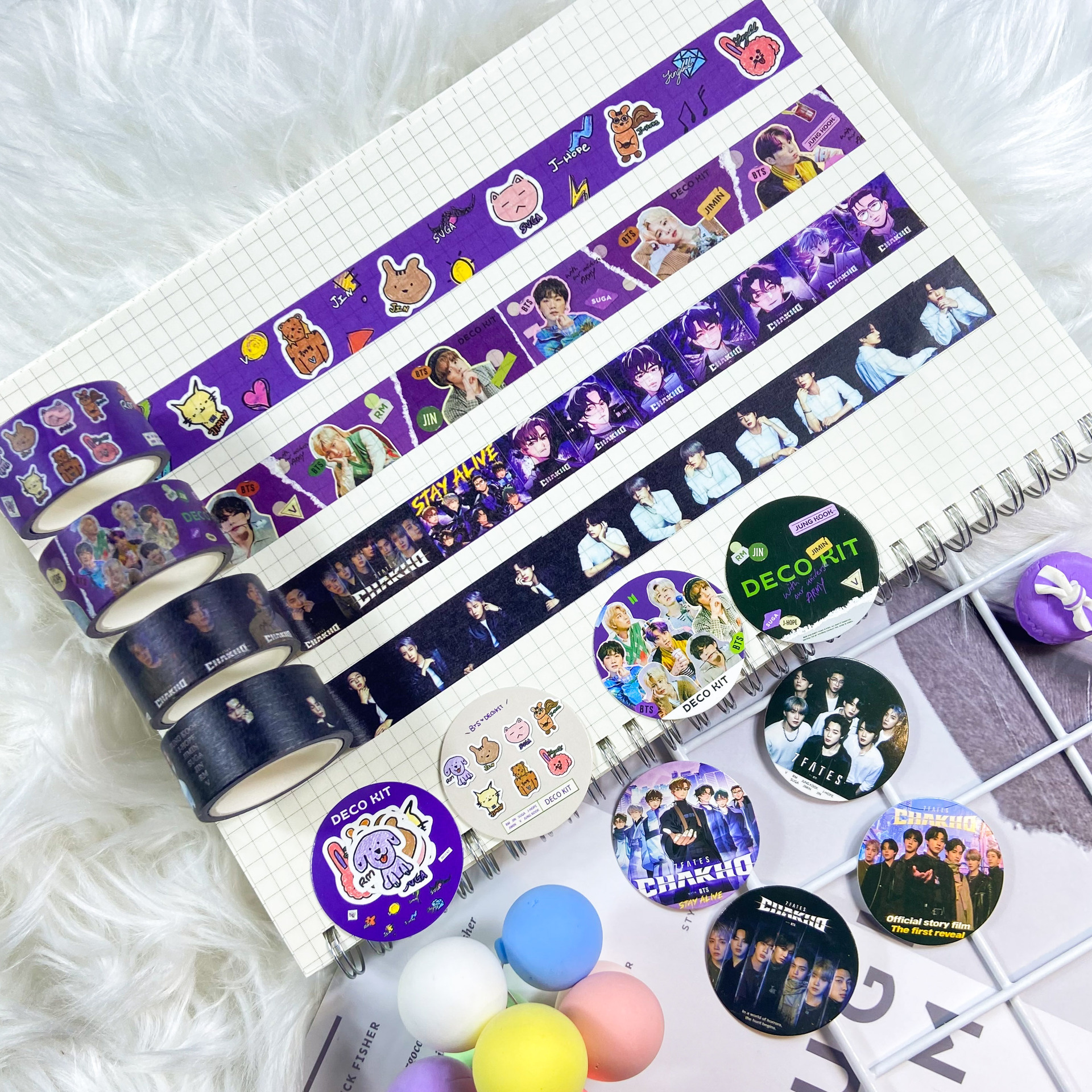 BTS DECO KIT Stationery Tape 7 FATES Cartoon Stationery Stickers 