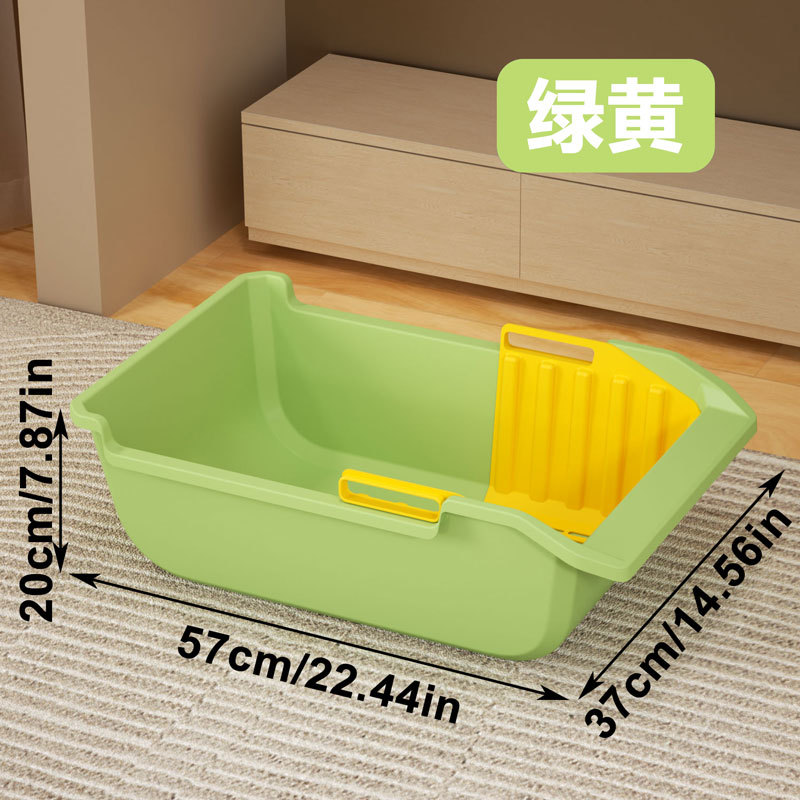La caja de arena para gatos semicerrada de gran tamaño abierta con valla de elevación inodoro para gatos con pala para evitar salpicaduras externas.