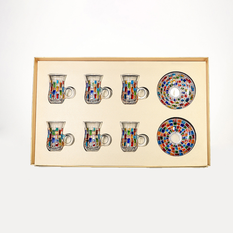 Regalos de negocios personalizados logotipo pintado a mano tazas de vidrio lujoso taza de café taza de té caja de regalo set regalo casual
