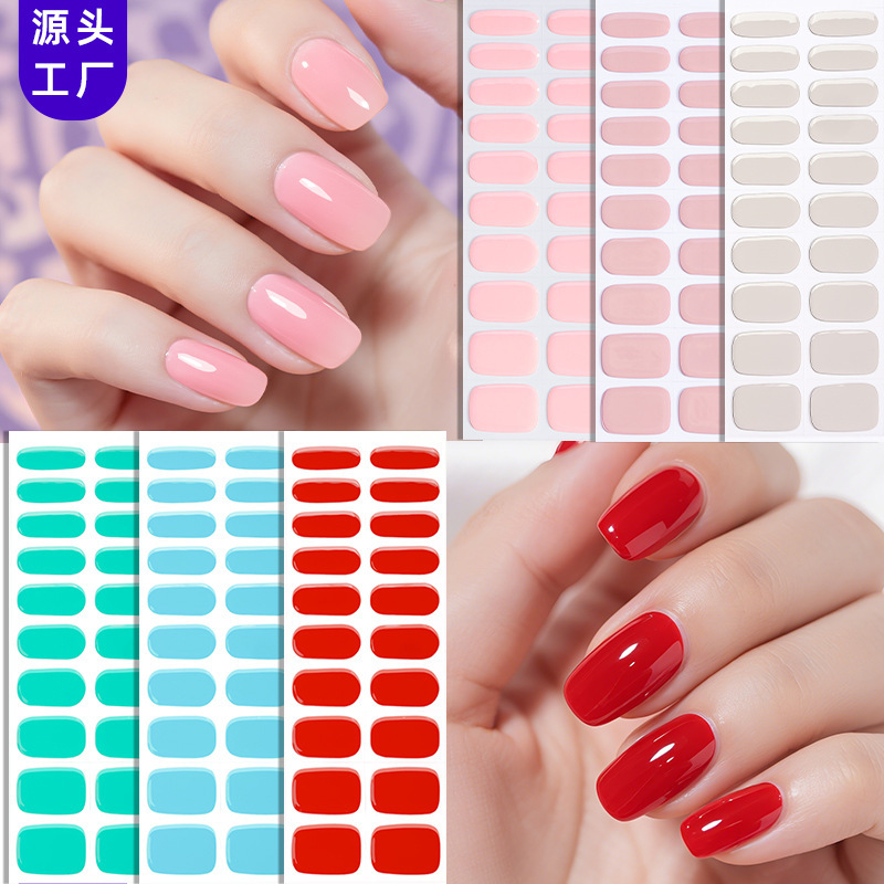 Zhengxiang Cross-Border New Pure Color Semi-Cured Gel Manicure Stickers Nail Polish Glue Amazon Lighting Semi-Baked Uv Nail Stickers