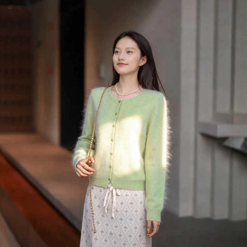 Korean Cashmere Brushed Sweater Round Neck Versatile Cardigan Jacket Women's Lazy Style Bottoming Shirt Cashmere Cardigan Women