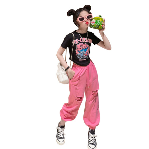 Girls' shirt, fashionable and stylish summer wear  new style hot girl big kid women's short-sleeved top internet celebrity street T-shirt 